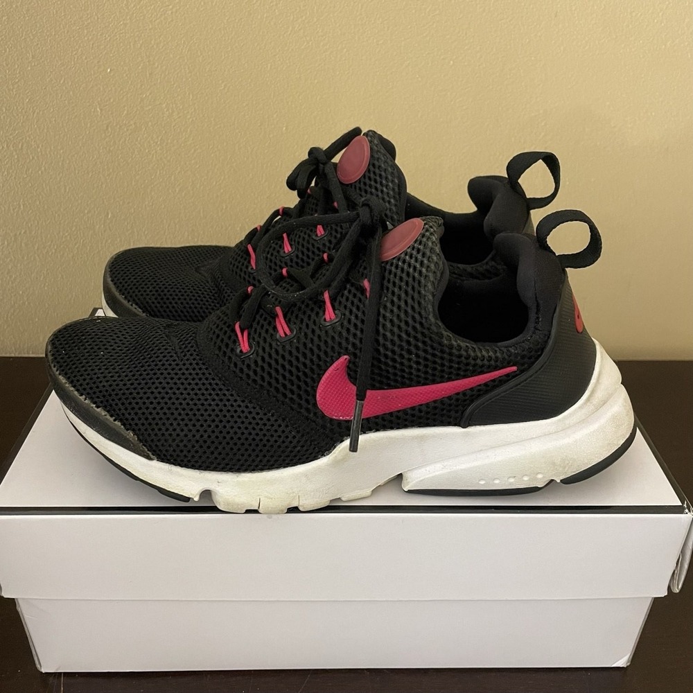 Nike Kids Black Sneakers with Pink Swoosh